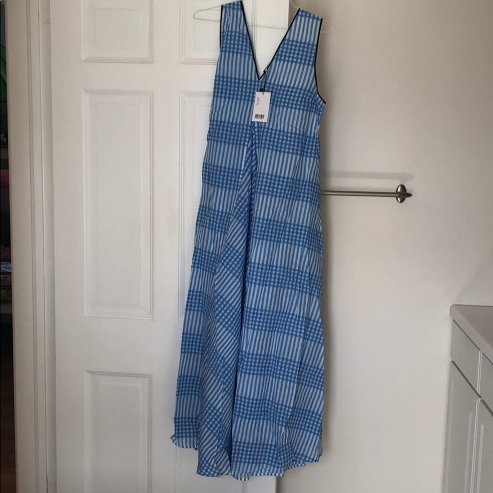 Ganni Charron Checked seersucker maxi dress